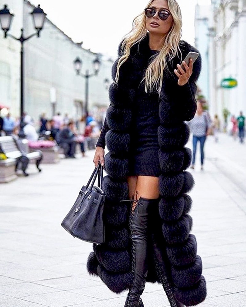 long fur vest in white black