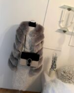short woman faux fur vest in grey color
