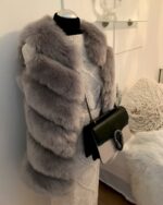 short woman faux fur vest in grey color