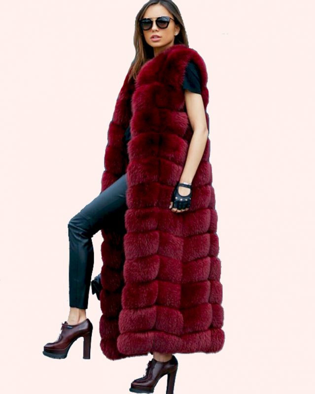 long fur vest in red color