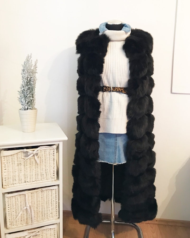 long fur vest in black color