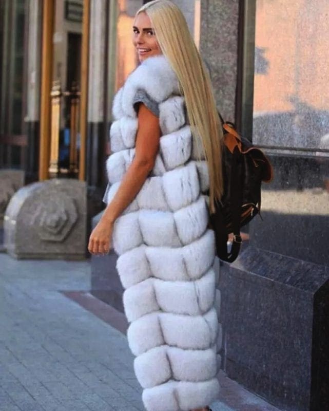 long fur vest in white color